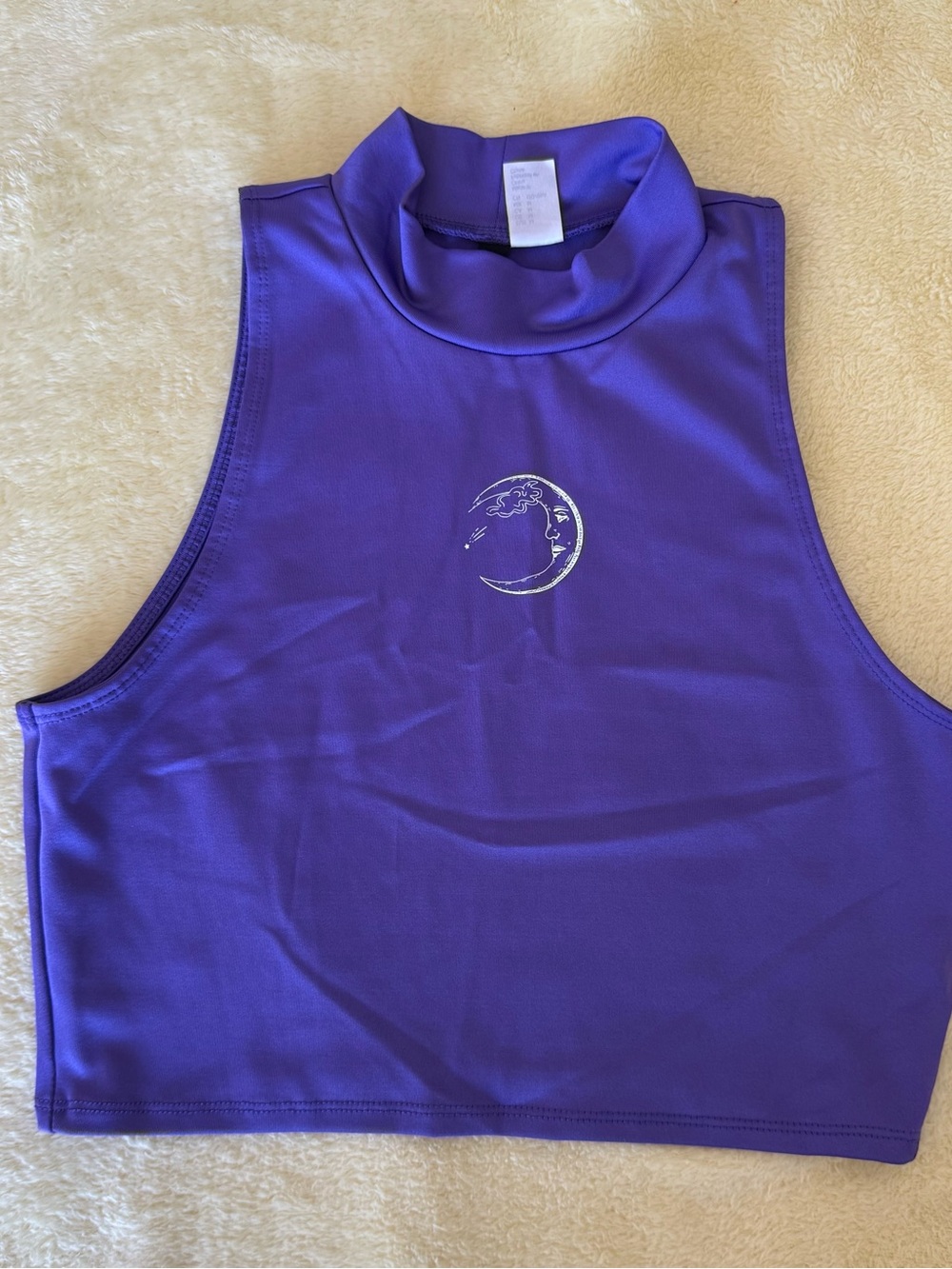 Divided H&M Purple Sleeveless Mock Neck Crop Top with Silver Moon Graphic